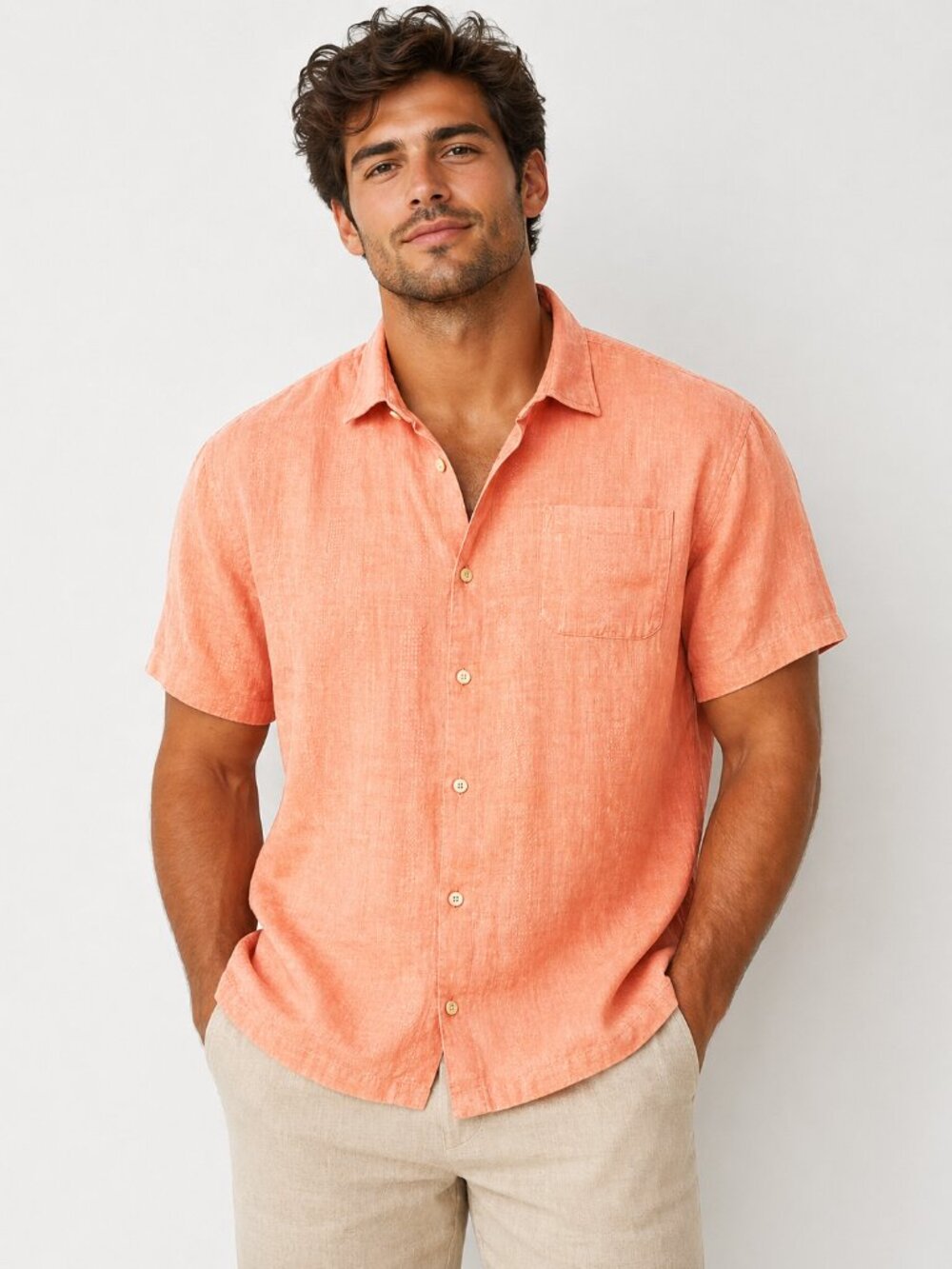 Tommy Bahama Men's Short Sleeve Shirt Coral 100% Linen Shirt Size XL